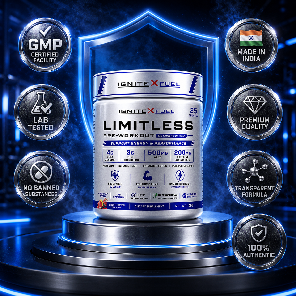 IGNITEXFUEL LIMITLESS Pre-Workout – Fruit Punch | 100 g