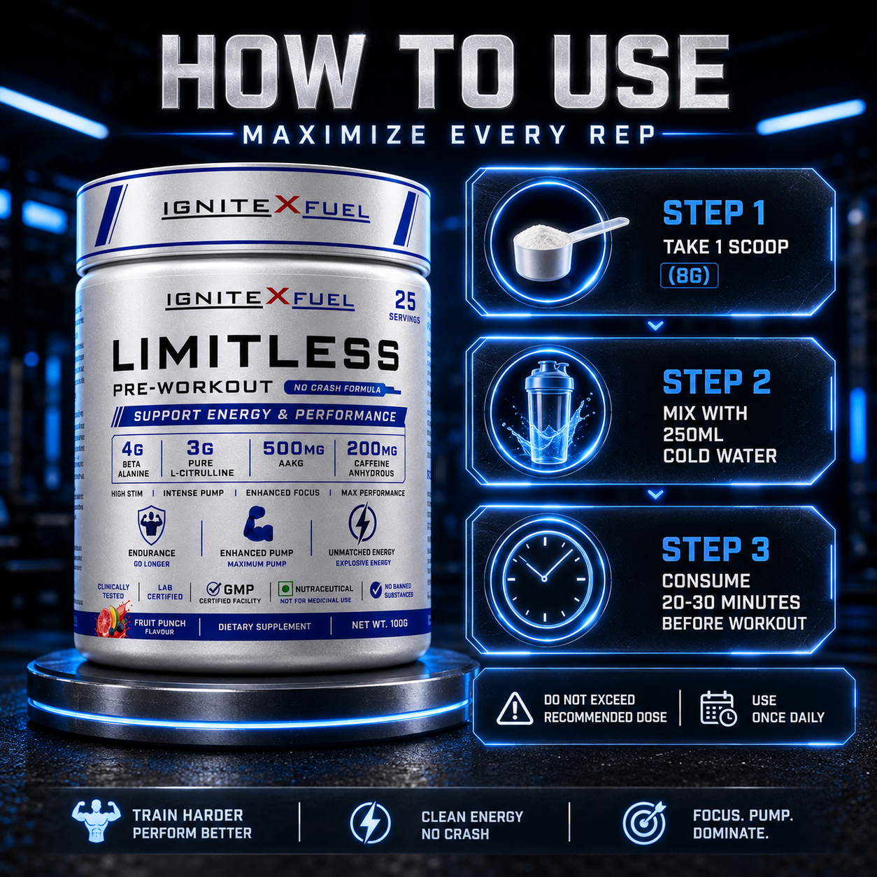 IGNITEXFUEL LIMITLESS Pre-Workout – Fruit Punch | 100 g