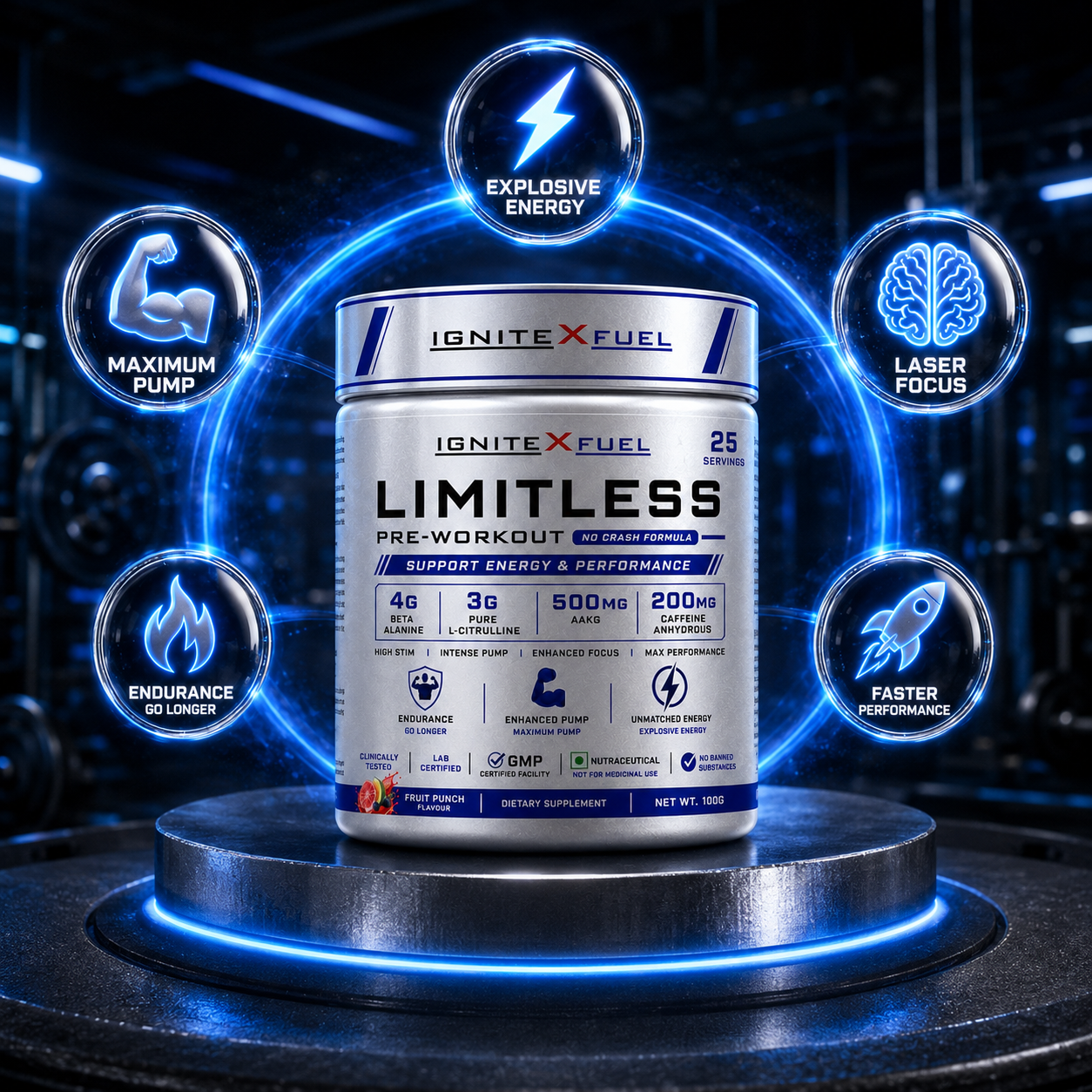 IGNITEXFUEL LIMITLESS Pre-Workout – Fruit Punch | 100 g